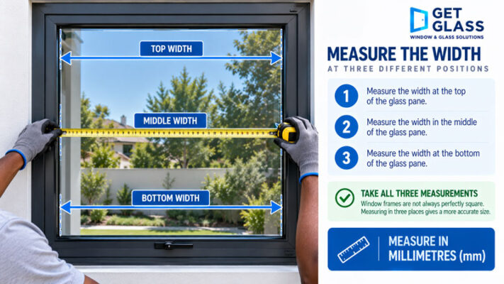 image showing how to measure horizontal dimensions for window replacement Get Glass