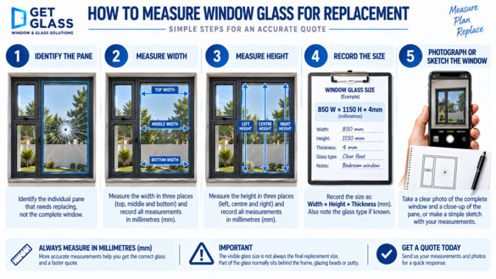 Infographic of step by step process for measuring windows for glass replacement Get Glass