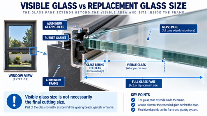 Infographic showing the difference between visible glass and replacement glass Get Glass