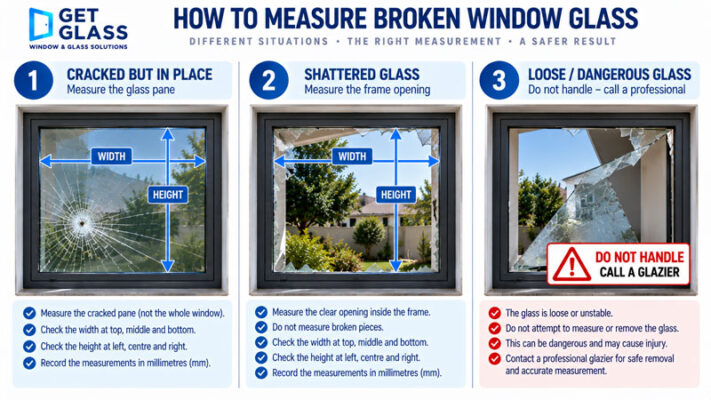 Infographic showing how to measure broken glass Get Glass